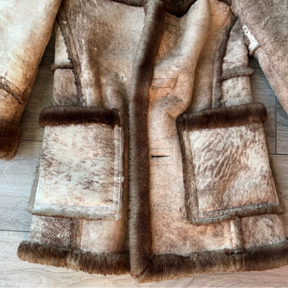 Vintage Rice Sportswear Genuine Shearling Sheepskin Leather Coat - Picture 7 of 16